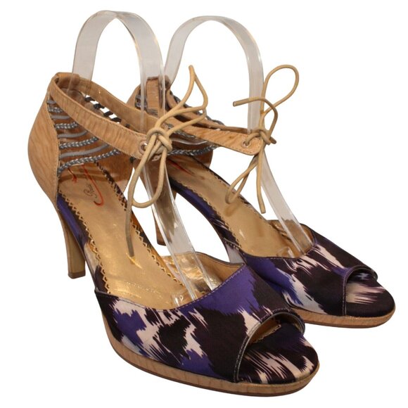 Poetic Licence Womens 10M Purple Black Stiletto Open Toe Ankle Strap High Heels - Picture 2 of 12